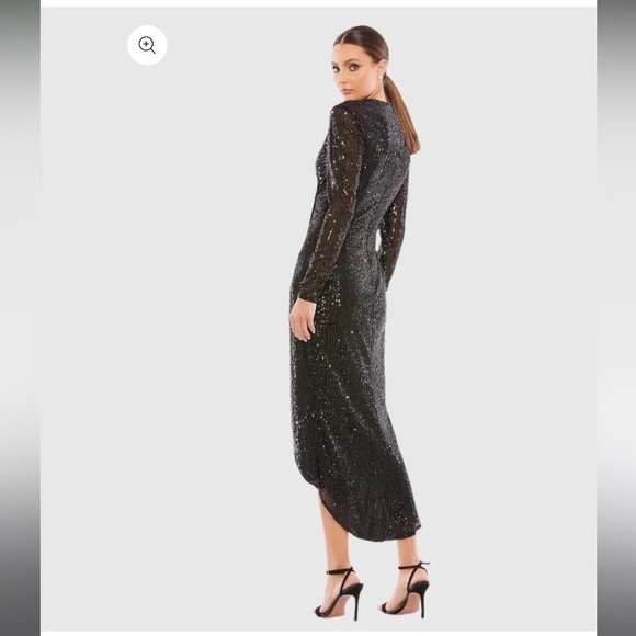 Mac Duggal 26549 Sequined High Low Front Twist Midi Dress - Picture 3 of 10